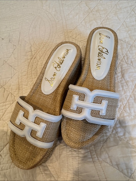 Sam Edelman Shoes - Sam Edelman Natural Raffia Slide Mules with White Trim